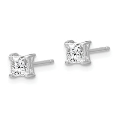 Sterling Silver 925 Princess-Cut White Topaz Stud Earrings Polished, Rhodium-Plated