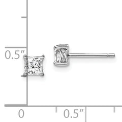 Sterling Silver 925 Princess-Cut White Topaz Stud Earrings Polished, Rhodium-Plated