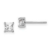 Sterling Silver Rhodium-plated 4mm Princess White Topaz Post Earrings