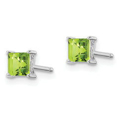 Sterling Silver 925 Peridot Stud Earrings with Rhodium Finish  4mm Princess Cut
