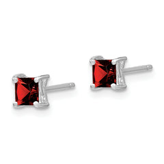 925 Sterling Silver Rhodium-Plated Garnet Stud Earrings 4mm Princess Cut