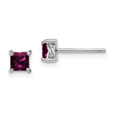Sterling Silver Rhod-pltd 4mm Princess Rhodolite Garnet Post Earrings