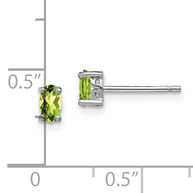 Sterling Silver Rhodium-plated 5x3mm Oval Peridot Post Earrings