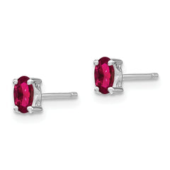 Sterling Silver 925 Ruby Oval Stud Earrings Polished Elegant Birthstone July