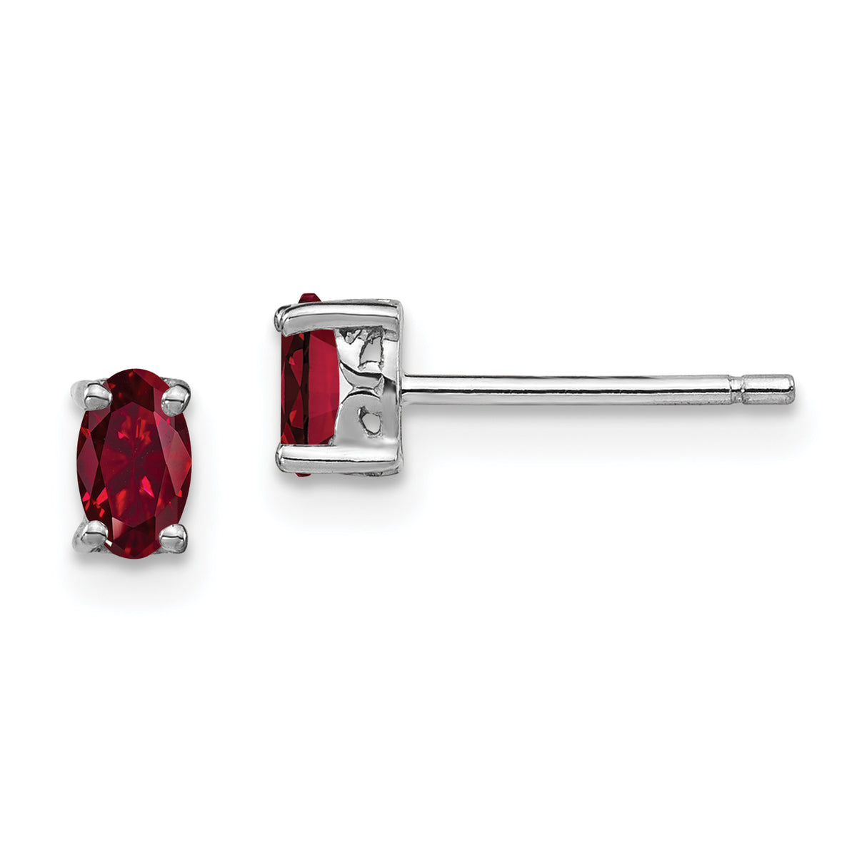 Sterling Silver Rhodium-plated 5x3mm Oval Created Ruby Post Earrings