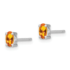 Sterling Silver 925 Citrine Oval Stud Earrings with Polished Rhodium Finish