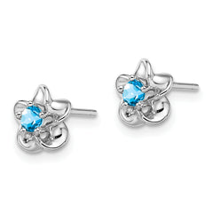 Sterling Silver Rhodium-Plated Blue Topaz Floral Earrings Elegant Lightweight Design