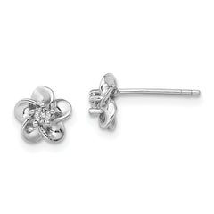 Sterling Silver Rhodium-plated Floral Diamond Post Earrings