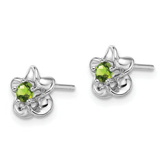 Sterling Silver 925 Floral Peridot Earrings with Polished Rhodium Finish
