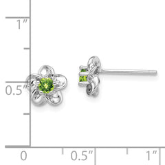Sterling Silver 925 Floral Peridot Earrings with Polished Rhodium Finish