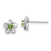 Sterling Silver Rhodium-plated Floral Peridot Post Earrings