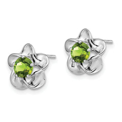 Sterling Silver Rhodium-Plated Peridot Floral Earrings Polished, Natural Gemstone