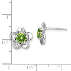 Sterling Silver Rhodium-Plated Peridot Floral Earrings Polished, Natural Gemstone