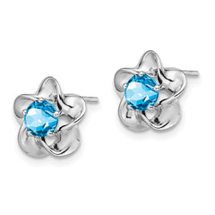Sterling Silver 925 Rhodium-Plated Blue Topaz Floral Earrings Polished, Lightweight