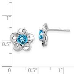Sterling Silver 925 Rhodium-Plated Blue Topaz Floral Earrings Polished, Lightweight