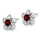 Sterling Silver Rhodium-Plated Ruby Floral Earrings  Polished, Lightweight Design