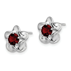 Sterling Silver Rhodium-Plated Ruby Floral Earrings  Polished, Lightweight Design