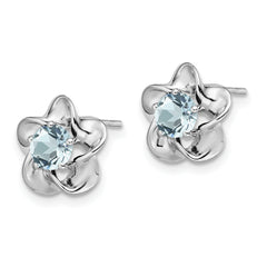 Sophia Jewelers Sterling Silver Aquamarine Floral Earrings with Rhodium-Plated Finish