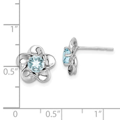 Sophia Jewelers Sterling Silver Aquamarine Floral Earrings with Rhodium-Plated Finish