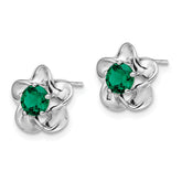 Sterling Silver Rhodium-Plated Emerald Floral Earrings Elegant Birthstone Design