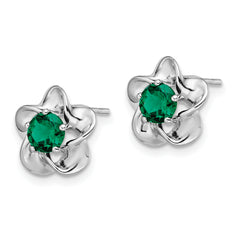Sterling Silver Rhodium-Plated Emerald Floral Earrings Elegant Birthstone Design
