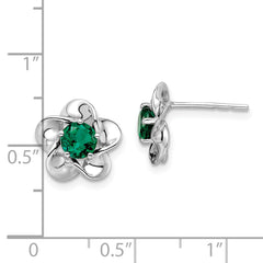 Sterling Silver Rhodium-Plated Emerald Floral Earrings Elegant Birthstone Design