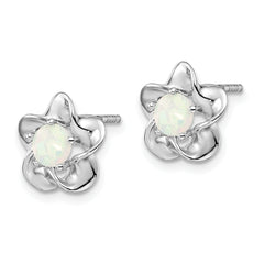 Sterling Silver Opal Button Earrings with Rhodium Plating  Lightweight Floral Design
