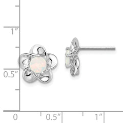 Sterling Silver Opal Button Earrings with Rhodium Plating  Lightweight Floral Design