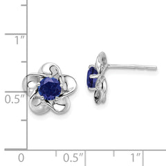 Sterling Silver Rhodium-Plated Sapphire Floral Earrings Elegant, Lightweight Design