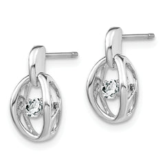 Sterling Silver Rhodium CZ Birthstone Earrings with Polished Finish