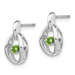 Sterling Silver Rhodium Peridot Birthstone Earrings with Polished Finish