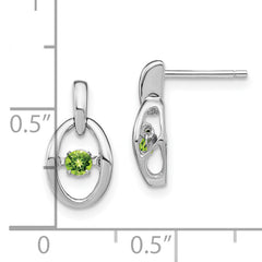 Sterling Silver Rhodium Peridot Birthstone Earrings with Polished Finish