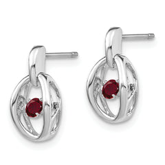 Sterling Silver Ruby Birthstone Dangle Earrings with Rhodium Finish