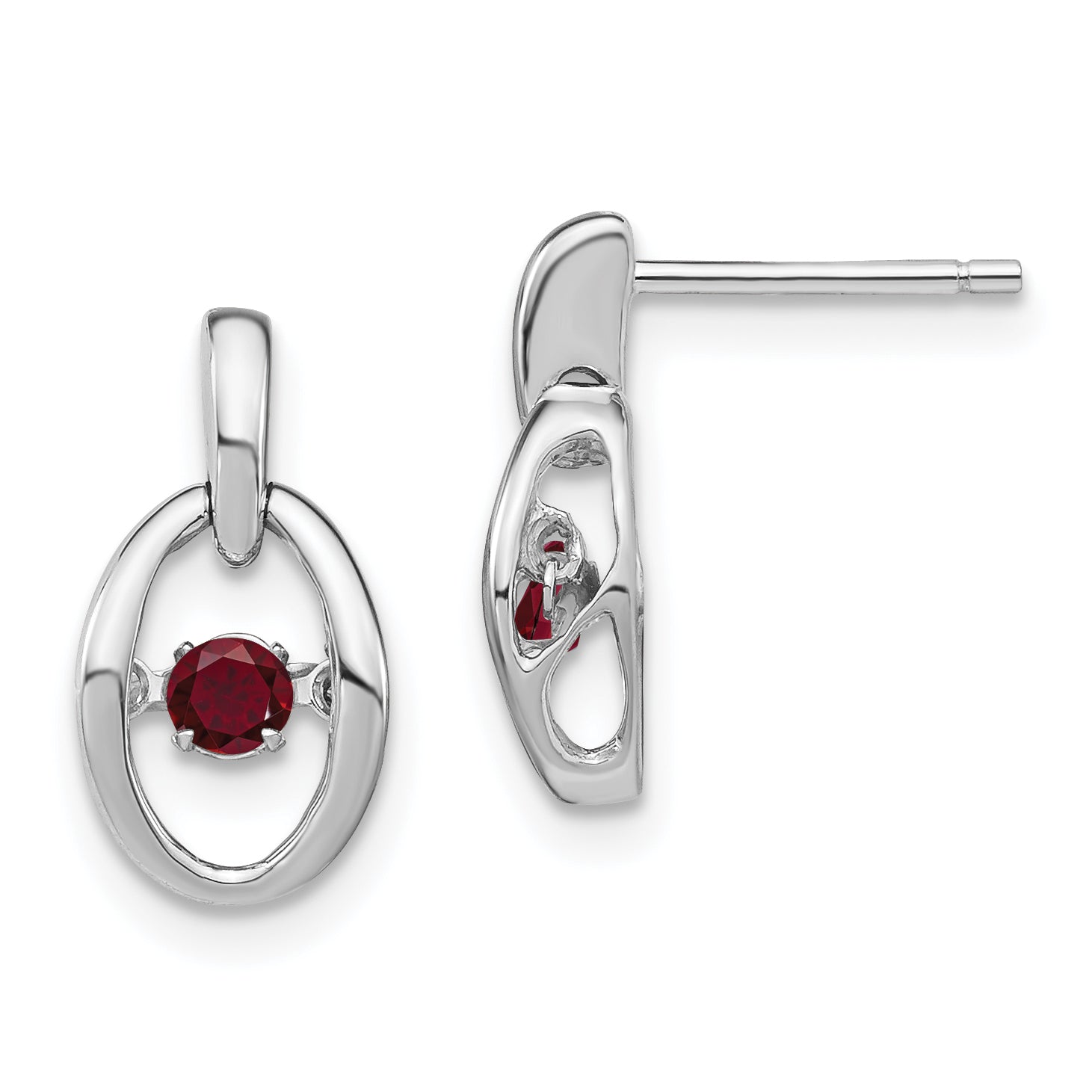 Sterling Silver Rhodium Plated Lab Created Ruby Birthstone Vibrant Earrings