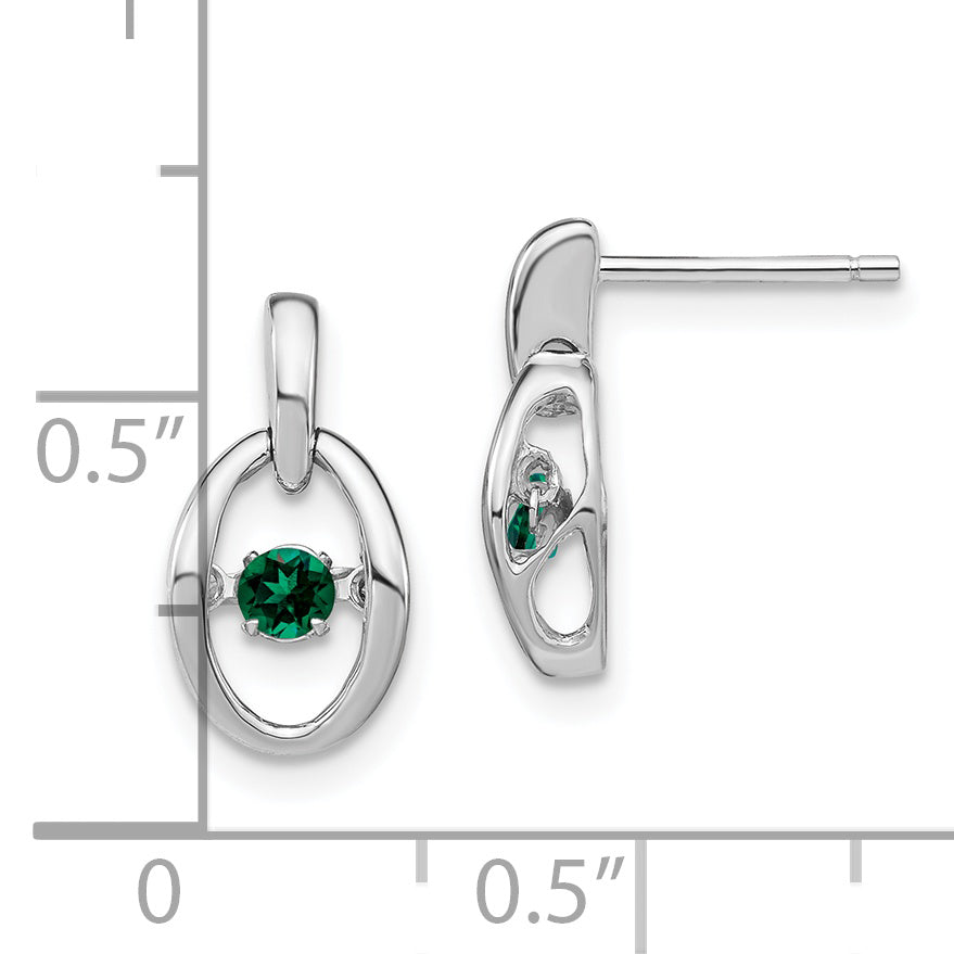 Sterling Silver Rhodium Created Emerald Birthstone Vibrant Earrings