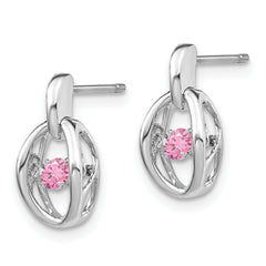 Sophia Jewelers 925 Sterling Silver Pink CZ Birthstone Dangle Earrings Polished Finish