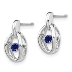 Sterling Silver Rhodium Blue Sapphire Birthstone Dangle Earrings for Women