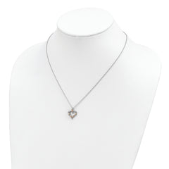 Sterling Silver 12K Gold Open Heart Necklace with Rhodium Finish