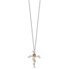 Sterling Silver Necklace with 12K Gold Accents and Floral Cross