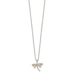 Sterling Silver Dragonfly Necklace with 12K Rose Gold Accents Elegant 18 Design