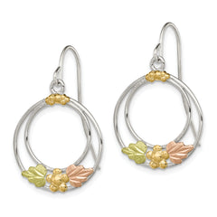 Sterling Silver Dangle Earrings with 12K Gold Accents, Rhodium Finish, Elegant Design