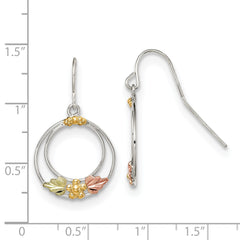 Sterling Silver Dangle Earrings with 12K Gold Accents, Rhodium Finish, Elegant Design