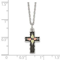 Sterling Silver 12K Gold Cross Necklace with Antique Finish