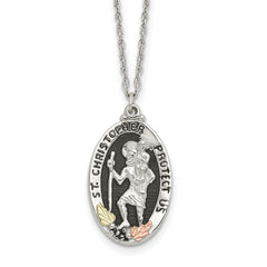 Landstrom's Mt. Rushmore Black Hills Sterling Silver 12K Gold Accents Antiqued St. Christopher Protect Us 18 inch Spring Ring Clasp Necklace