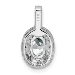 925 Sterling Silver Rhodium-Plated Oval White Topaz and Diamond Pendant