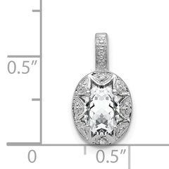 925 Sterling Silver Rhodium-Plated Oval White Topaz and Diamond Pendant