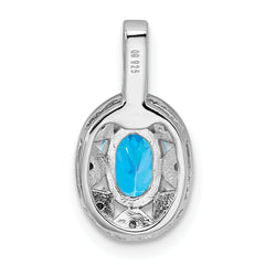**Sterling Silver Blue Topaz & Diamond Pendant with Rhodium Polish December Birthstone**