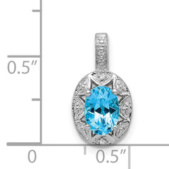**Sterling Silver Blue Topaz & Diamond Pendant with Rhodium Polish December Birthstone**