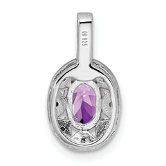 Sterling Silver Rhodium-Plated Amethyst & Diamond Pendant Elegant Polished Finish