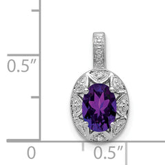 Sterling Silver Rhodium-Plated Amethyst & Diamond Pendant Elegant Polished Finish